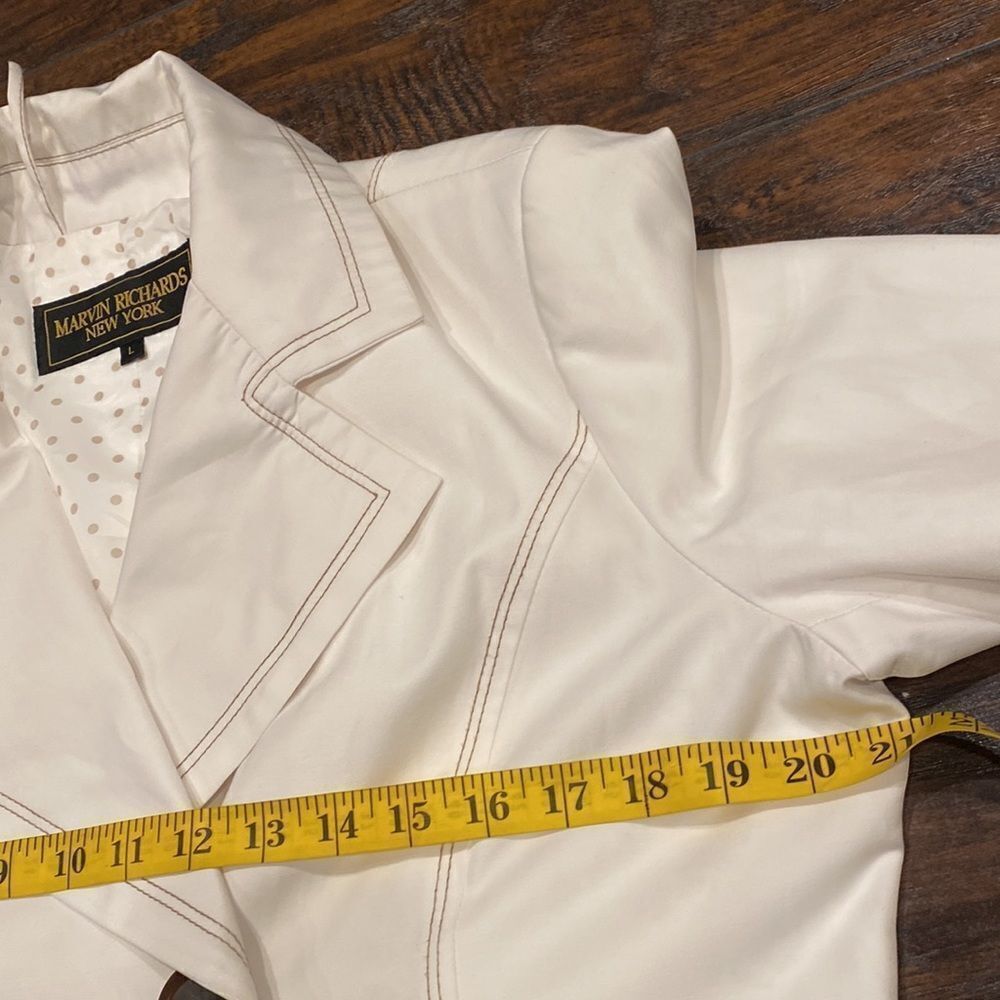 marvin richards white double brested trench coat size L GUC cotton Polly blend - Picture 5 of 10